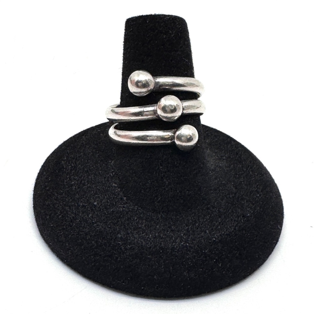 Vintage Sterling Silver Triple Beaded Wrap Bypass Ring Size 7 1/2